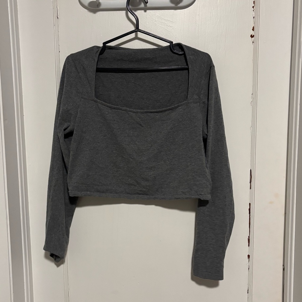 ✨ 3/$30 ✨ SHEIN EZwear Square Neck Long Sleeve Crop Top – Charcoal – Size XL - Picture 2 of 4